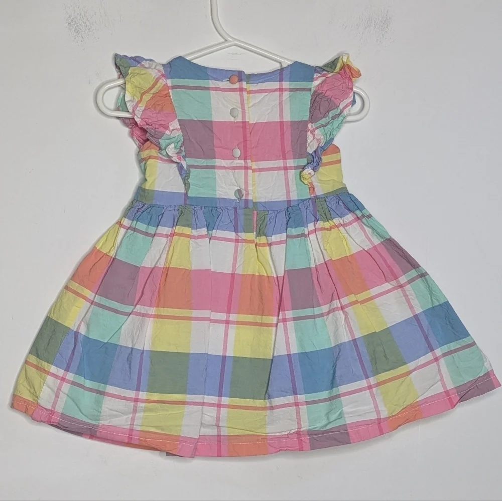 ✨3/$15 Tommy Bahama Pink Blue Yellow Plaid Cotton Ruffle Dress 6-9Mo